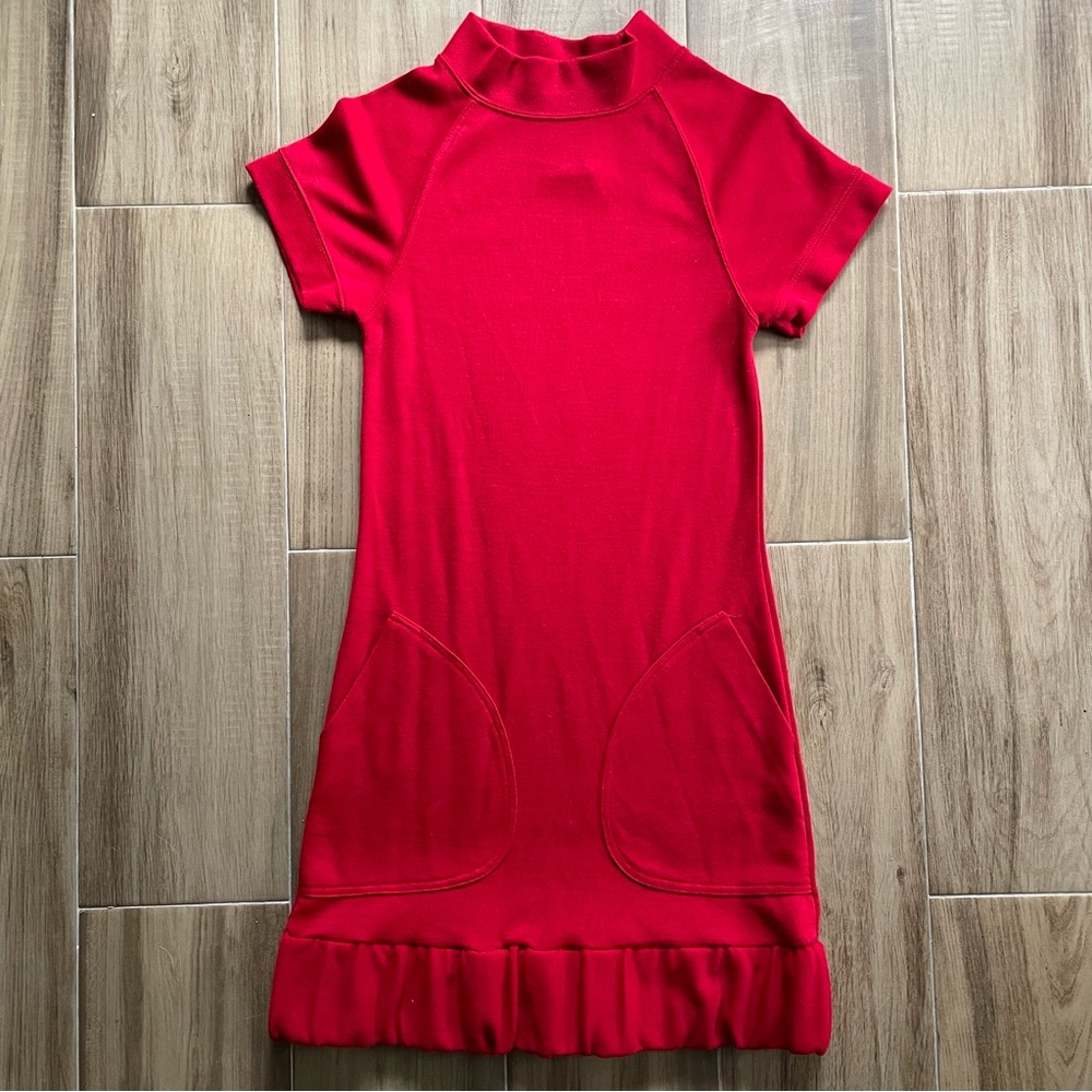 VINTAGE ZARA Cottagecore Short Slv Red Dress Wmns Sz S Fairy Y2K Made in Turkey